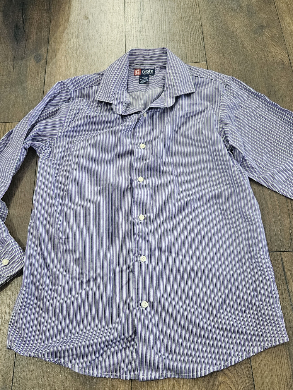 Boys Chaps Purple Striped Button Down Shirt Size L (14/16)